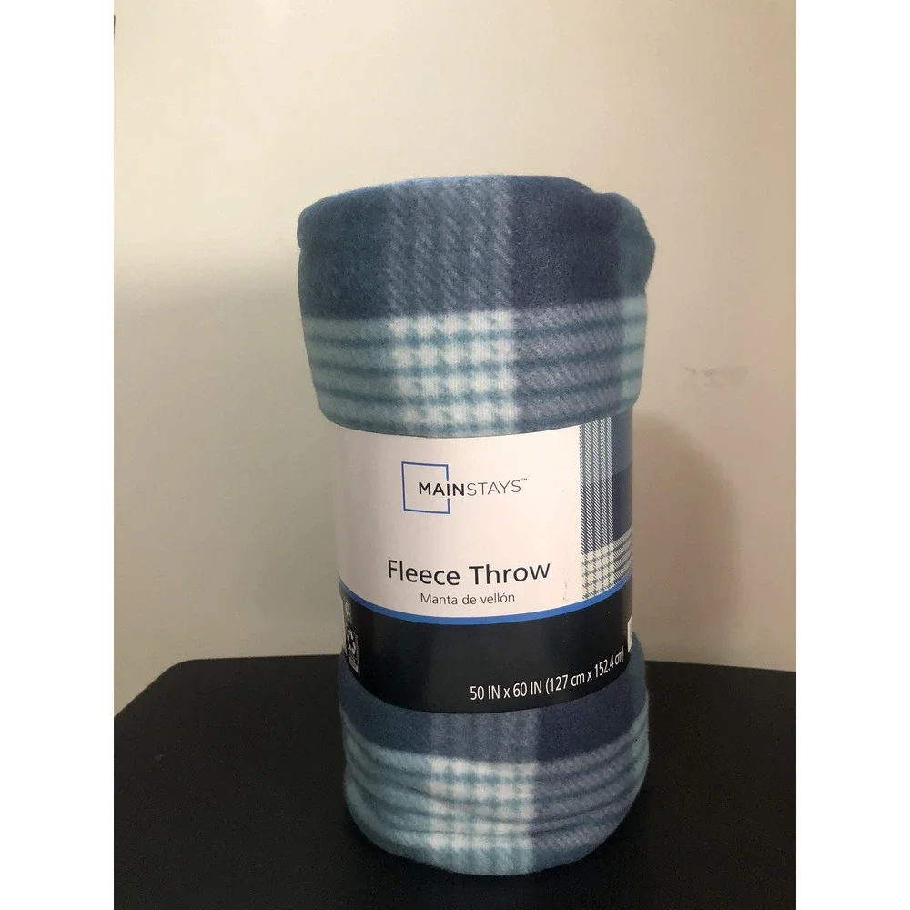 Mainstays Cozy‎ Fleece Throw Blanket Blue Plaid 50x60 Soft Warm